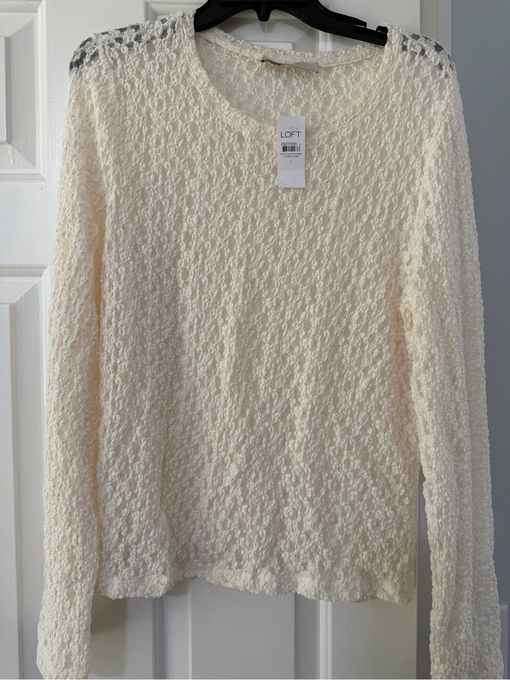 LOFT Cream Lace-Texture Long Sleeve Top